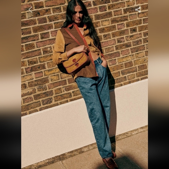 Sezane Tops - Sezane Tomboy Classic Long-Sleeve Shirt in Brown and Tan